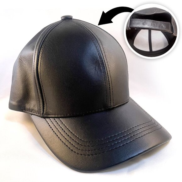 Adjustable Baseball Hat USA Made + Embossed Emstate Winner Caps Genuine Leather - Picture 1 of 16